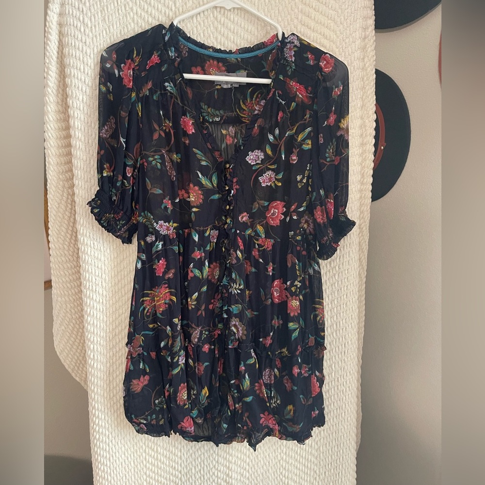 Anthropologie: Black Sheer Floral Top Size: S